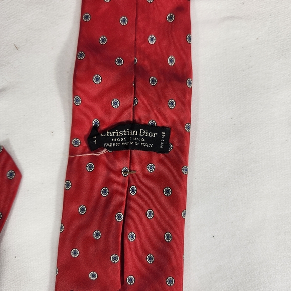 Dior Classic Red Tie with Blue Dots Vintage Silk - Picture 5 of 5